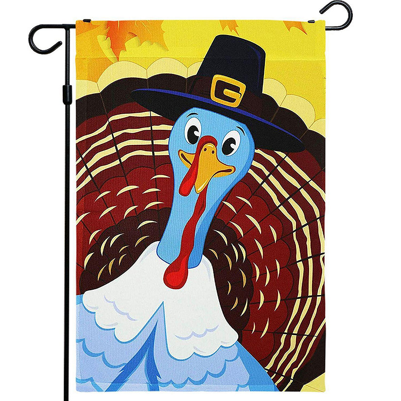G128  Home Decorative Thanksgiving Garden Flag, Joyful Pilgrim Turkey Decoration, Rustic Holiday Seasonal Outdoor Flag 12 x 18 Inch Image