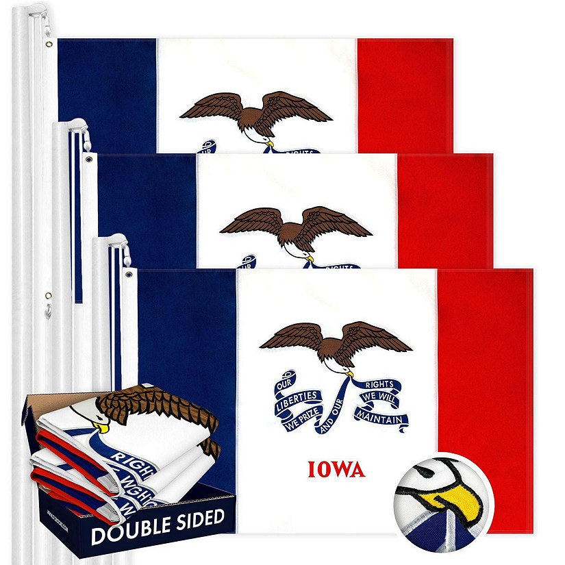 G128 - Iowa IA State Flag 3x5FT 3 Pack Double-sided Embroidered Polyester Image