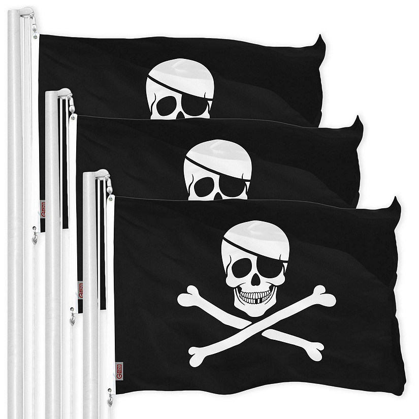 G128 - Jolly Roger Pirate Bones Flag 3x5FT 3 Pack Printed 150D Polyester Image