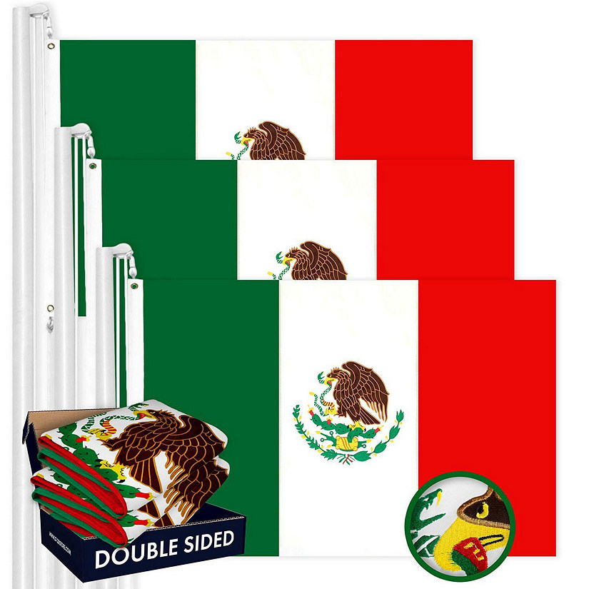 G128 Mexico Mexican Flag 2x3FT 3 Pack Doublesided Embroidered