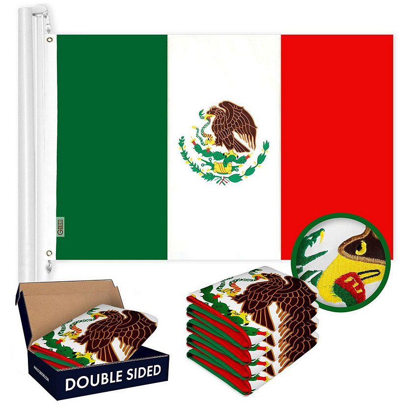G128 - Mexico Mexican Flag 2x3FT 5 Pack Double-sided Embroidered Polyester Image