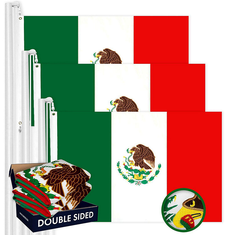 G128 - Mexico Mexican Flag 3x5FT 3 Pack Double-sided Embroidered Polyester Image