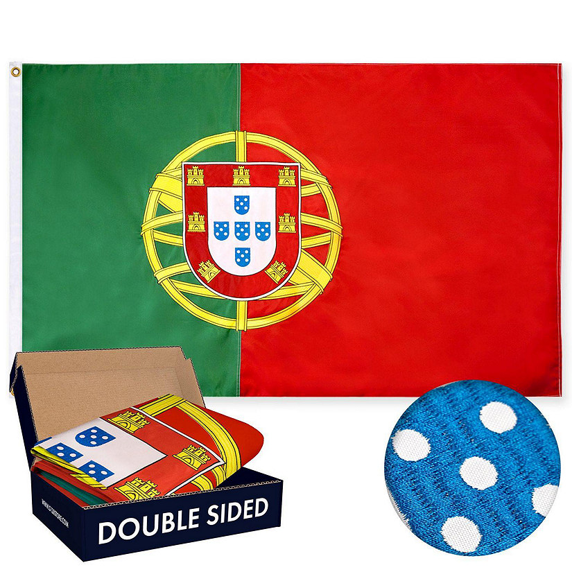 G128  Portugal Portuguese Flag  3x5 feet  Double Sided Embroidered 210D  Indoor or Outdoor, Brass Grommets, Heavy Duty Polyester Image