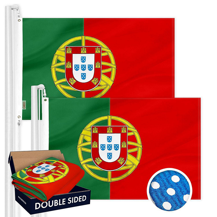 G128 - Portugal Portuguese Flag 3x5FT 2 Pack Double-sided Embroidered Polyester Image