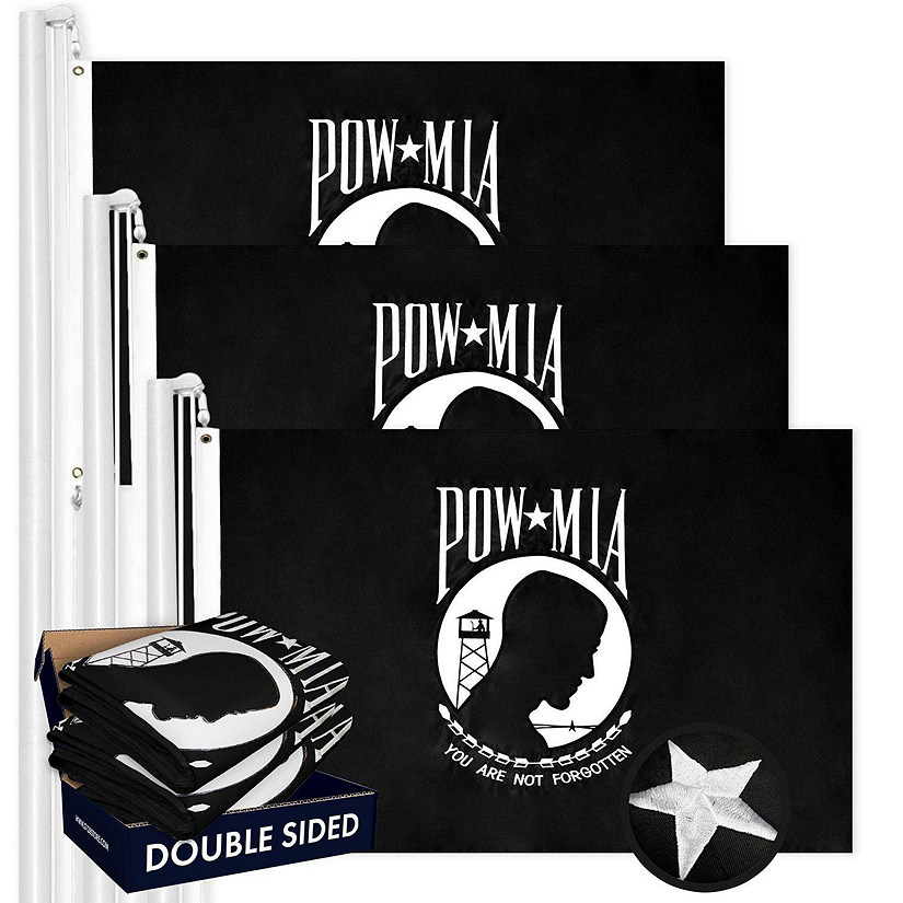 G128 - POW MIA Flag 2x3FT 3 Pack Double-sided Embroidered Polyester Image