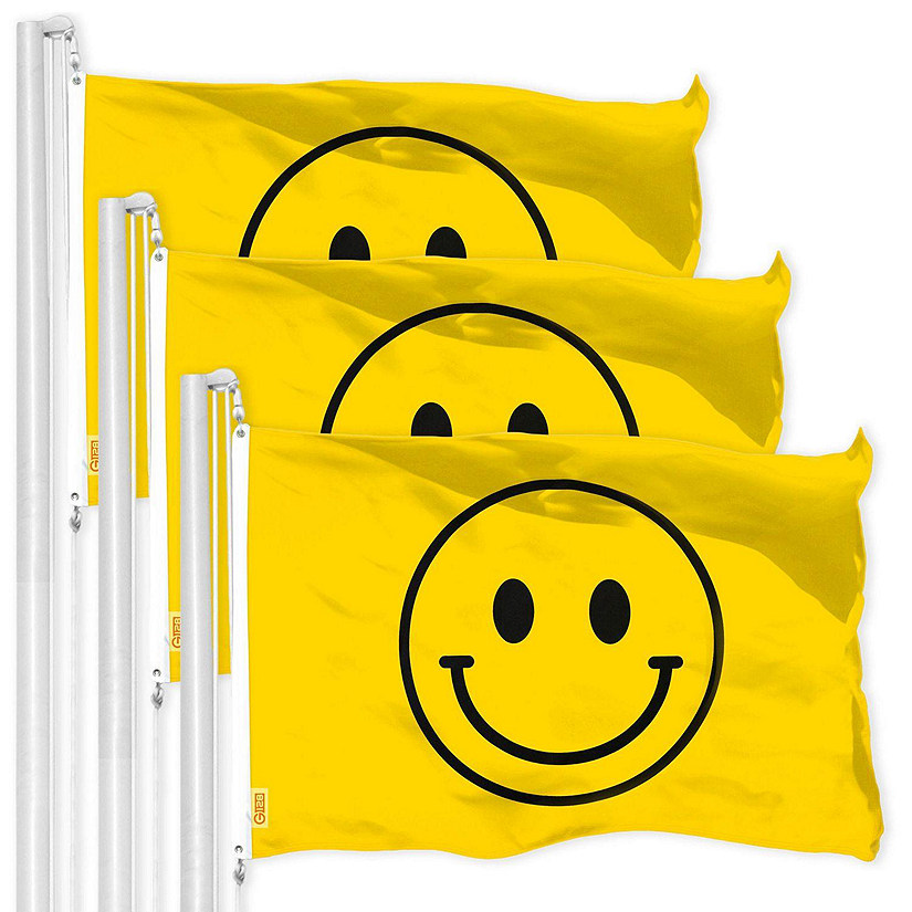 G128 - Smiley Face Flag 3x5FT 3 Pack Printed 150D Polyester Image