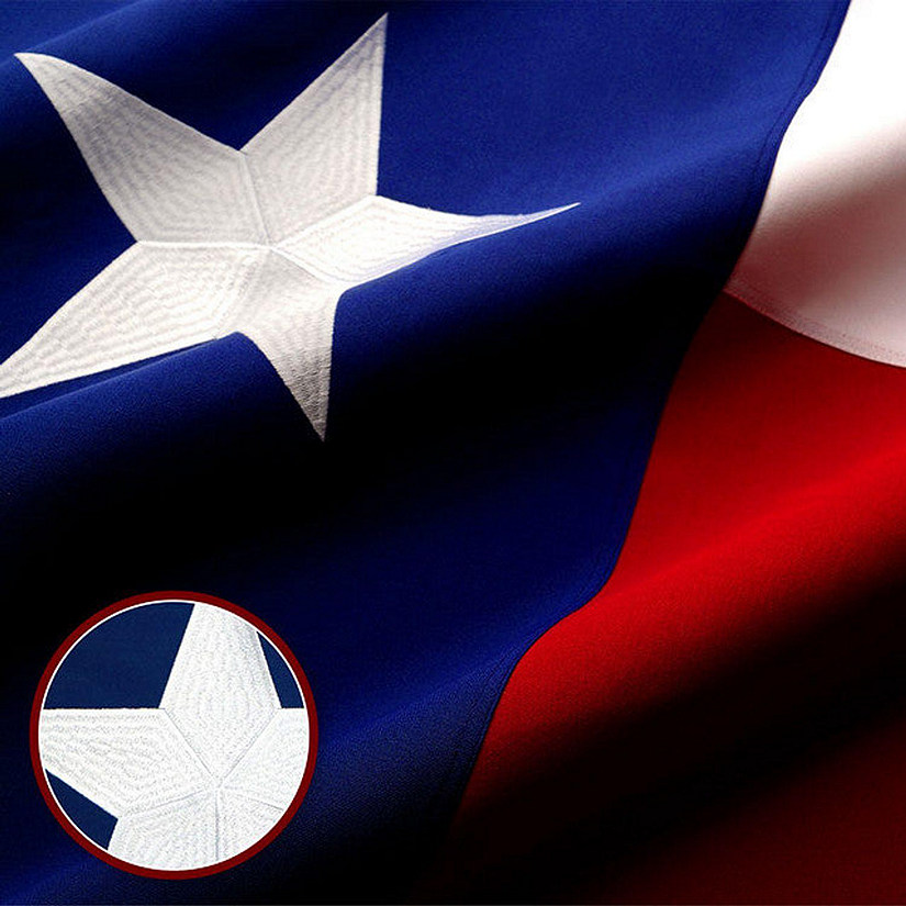 G128 - Texas State Flag 2.5x4ft Embroidered Stars Sewn Stripes Heavy Duty 220GSM Tough Spun Polyester Quality with Brass Grommets Image