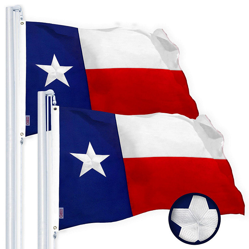 G128 - Texas State Flag 4x6 FT 2 Pack Embroidered Stars Sewn Stripes Heavy Duty 220GSM Tough Spun Polyester Quality with Brass Grommets Image