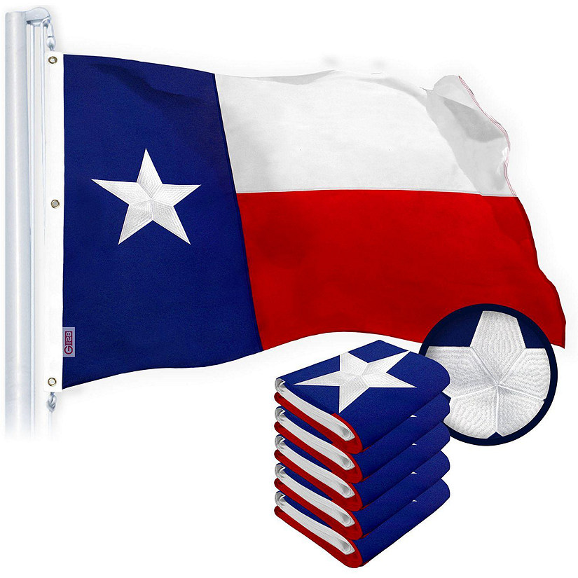 G128 - Texas State Flag 5x8 FT 5 Pack Embroidered Stars Sewn Stripes Heavy Duty 220GSM Tough Spun Polyester Quality with Brass Grommets Image