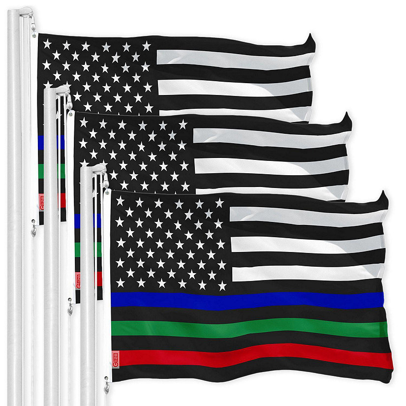 G128 Thin Blue Green Red Line US Flag 3x5FT 3 Pack Printed 150D