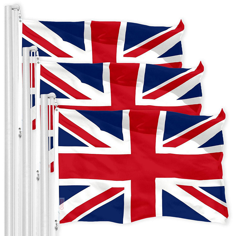 G128 - UK Great Britain Flag 3x5FT 3 Pack 150D Printed Polyester Image