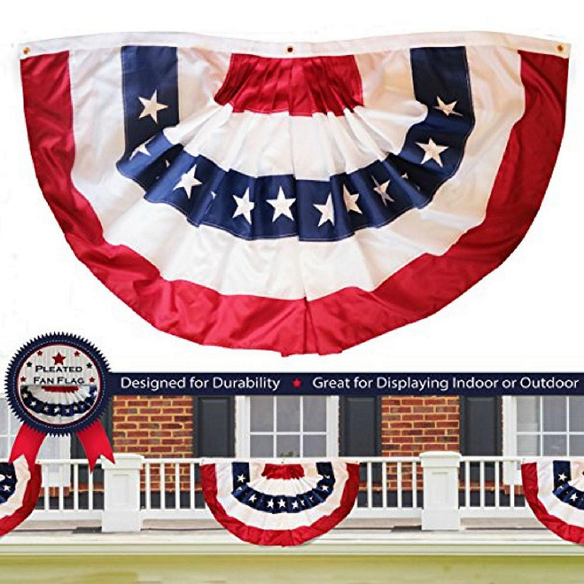 G128 - USA Pleated Fan Flag, 4x8 Feet American USA Bunting Decoration Flags Embroidered Patriotic Stars and Sewn Stripes Canvas Header Brass Grommets Image