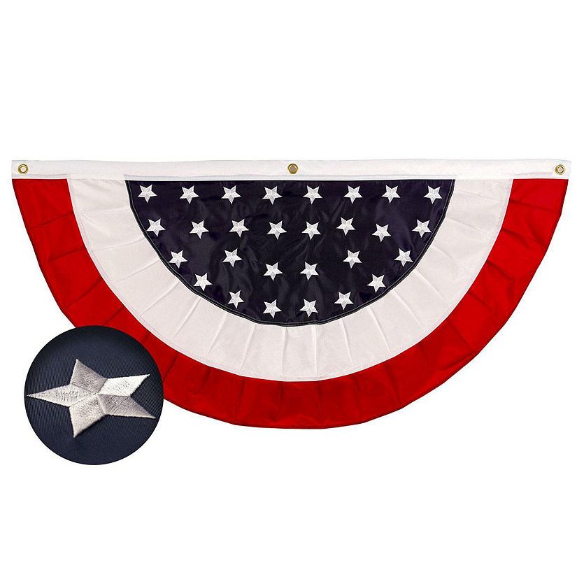 G128 - USA Pleated Fan Flag Bunting 2x4FT Star Center Embroidered Polyester Stars and Stripes Image