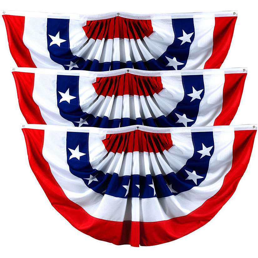 G128 - USA Pleated Fan Flag Bunting 3x6FT 3 Pack Printed Polyester Image