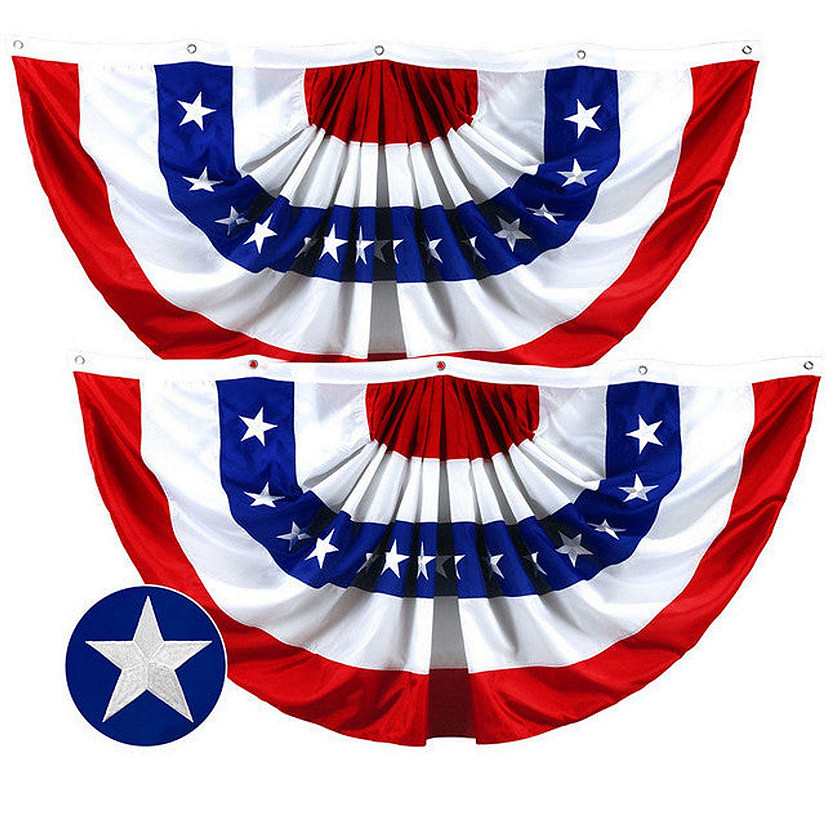 G128 - USA Pleated Fan Flag Bunting 5x10FT 2 Pack Embroidered Polyester Image