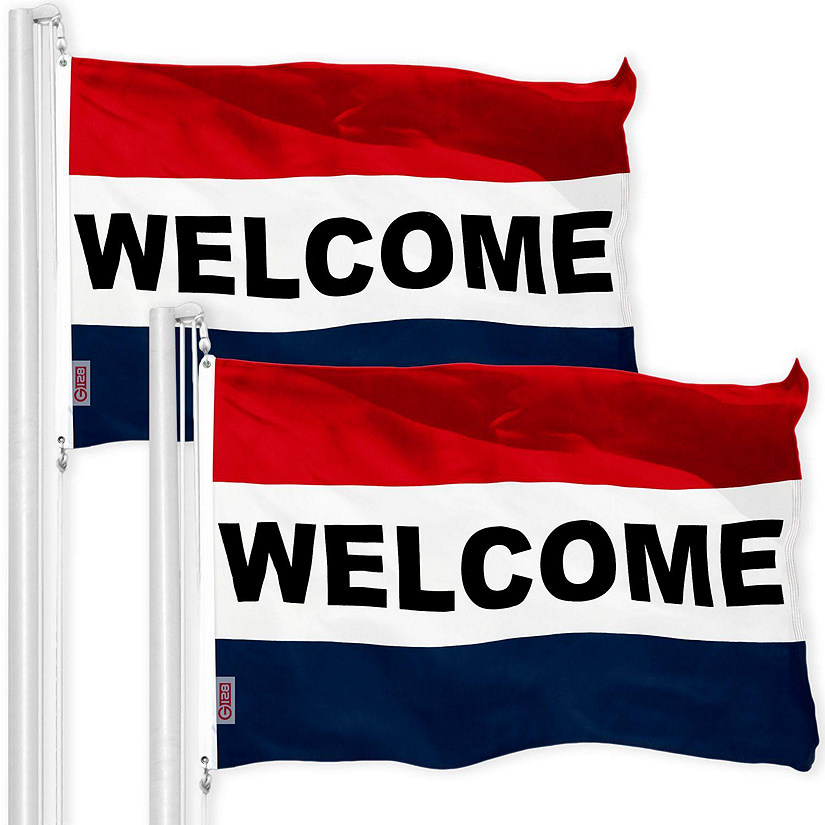 G128 - Welcome Sign Business Flag 3x5FT 2 Pack Printed 150D Polyester Image