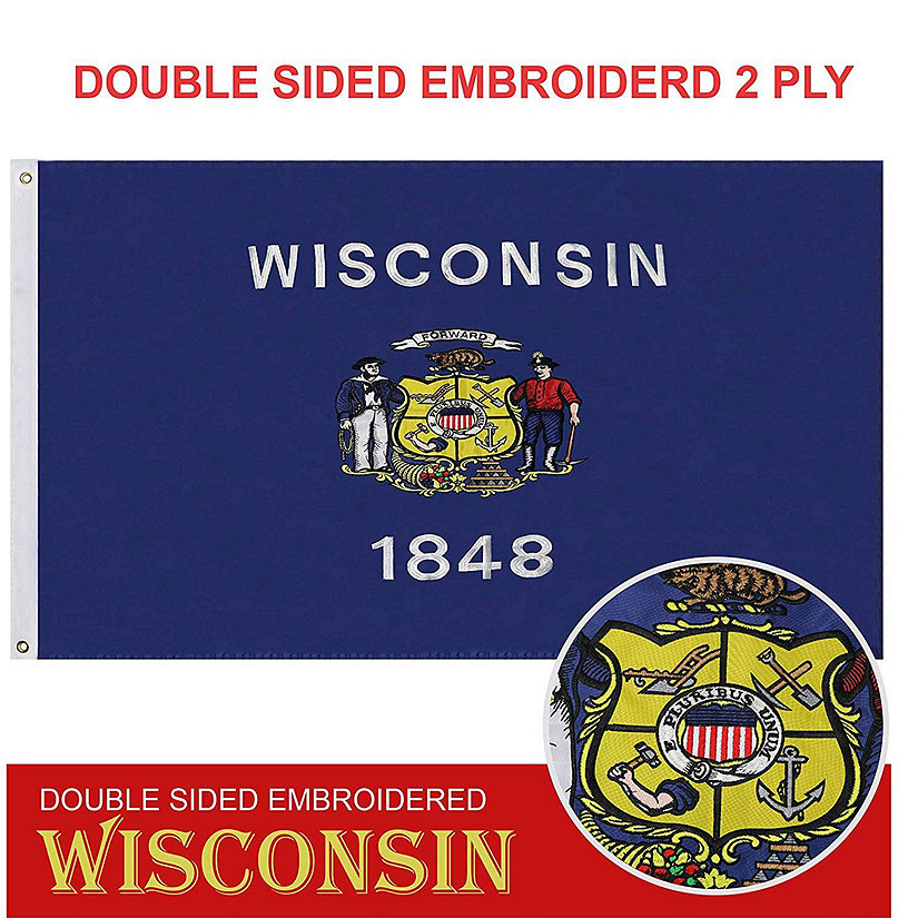 G128 - Wisconsin State Flag 210D Embroidered Polyester 3x5 Ft - Double Sided 2ply Image