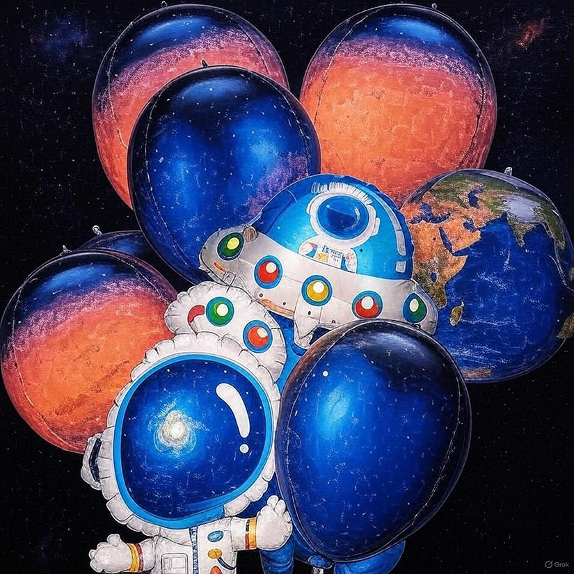 Galaxy Space Balloons 8 pcs for Outer Space Party with Rocket, Planet &amp; Astronaut Designs Image