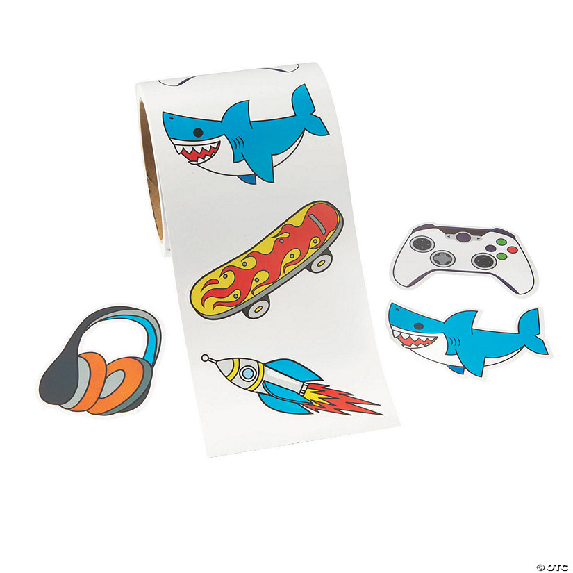 Gamer, Shark and Skateboard Waterproof Sticker - 100 Pc. Image