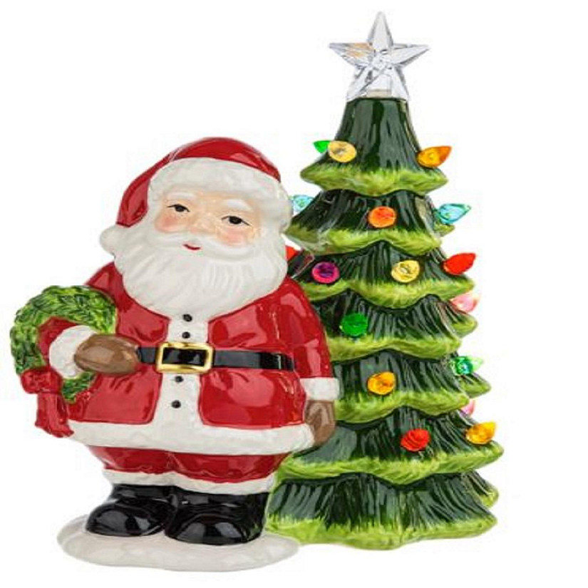 Ganz LED Light Up Shimmer Santa with Christmas Tree Figurine 7 inch Multicolor Image