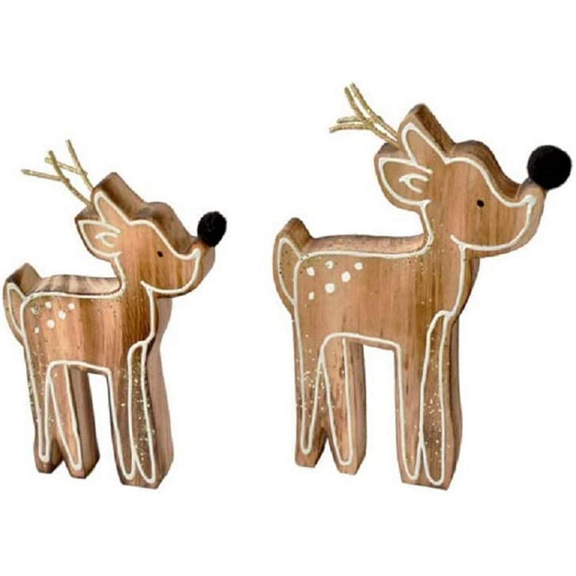 Ganz Wooden Tabletop Reindeer Figurines, 2 Piece Set Image