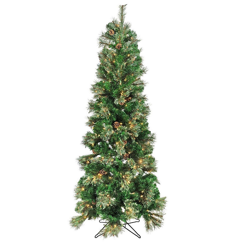 Garden Elements Artificial Pencil Fir Christmas Tree W/ Pine Cones- 350 Clear Lights - 6.5 Ft Image