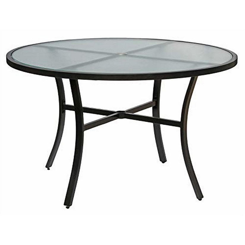 Garden Elements Bellevue Aluminum Rim 40" Round Glass Top Dining Table, Dark Taupe Image