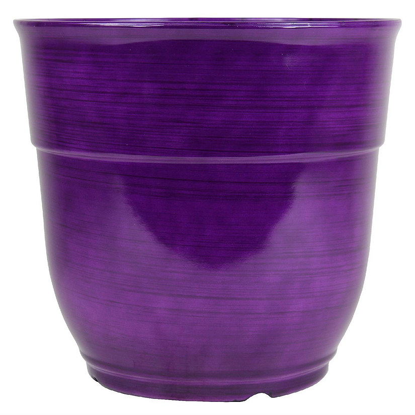 Garden Elements Glazed Brushed Happy Large Plastic Planter, Dark Purple, 15 Inch Image
