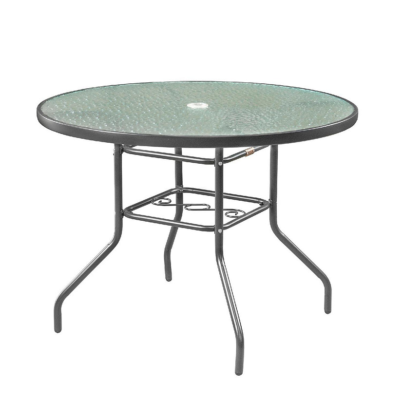 Garden Elements Sienna Metal Gray Round Patio Glass Top Table, 40-Inch Image