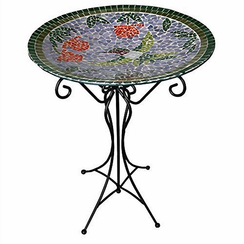 Gardener's Select Mosaic Glass Bird Bath with Hummingbird Design Image