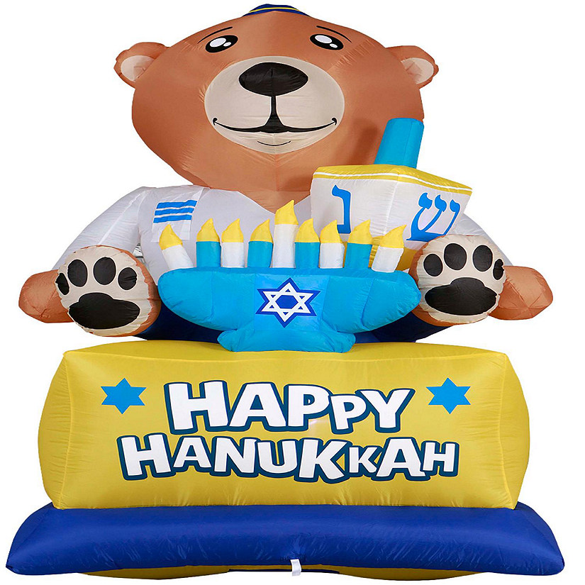 Gardenised Giant Hanukkah Inflatable Bear - Yard Decor with Built-in Bulbs, Tie-Down Points, and Powerful Built in Fan Image