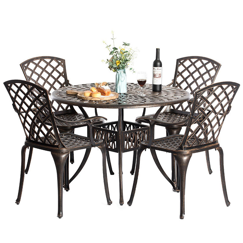Gardenised Outdoor and Indoor Bronze Dinning Set 4 Chairs with 1 Table Bistro Patio Cast Aluminum. Image