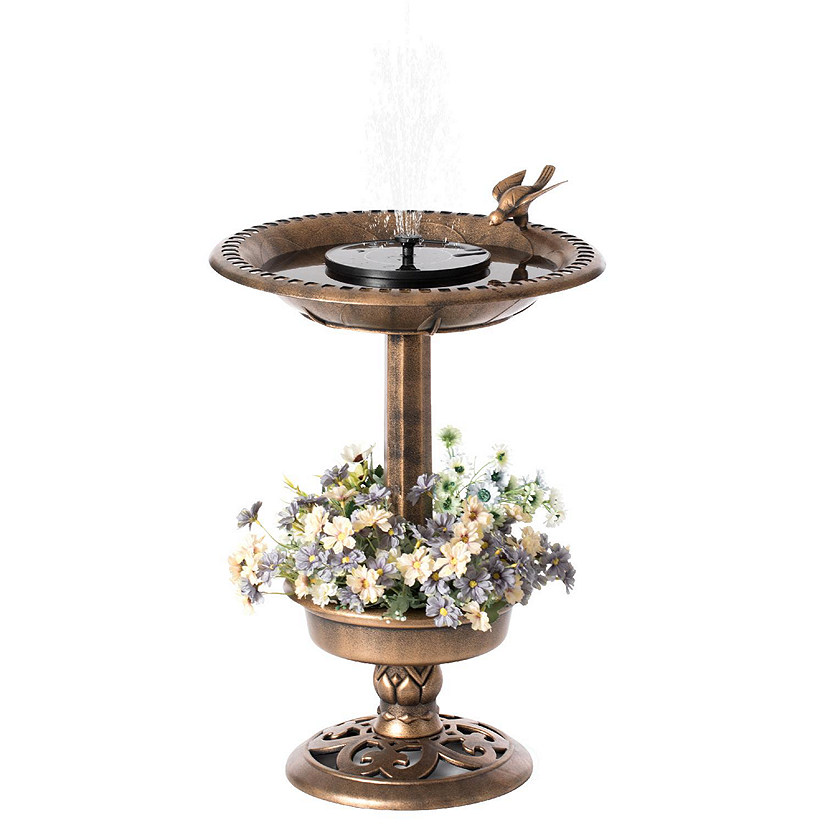 Gardenised Outdoor Garden Bird Bath and Solar Powered Round Pond Fountain with Planter Bowl, Copper Image