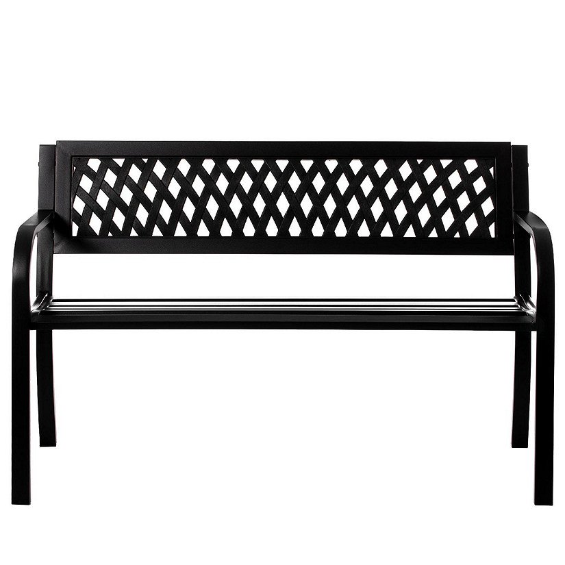 Gardenised Outdoor Steel 47" Park Bench for Yard, Patio, Garden and Deck, Black Weather Resistant Porch Bench, Park Seating Image