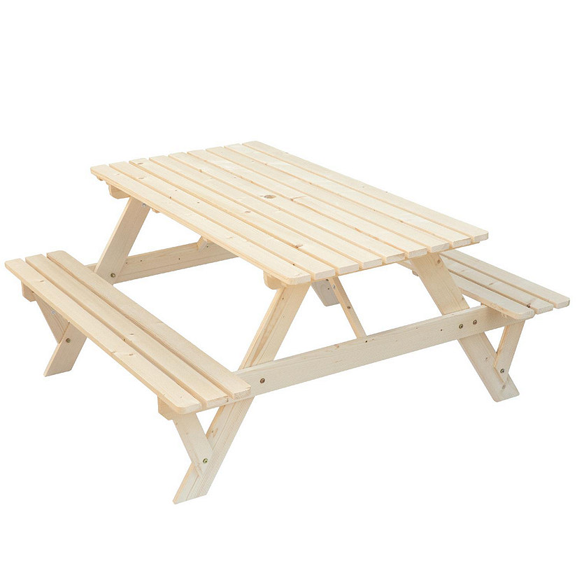 Gardenised Outdoor Wooden Patio Deck Garden 6-Person Picnic Table, for Backyard, Garden, Natural Image