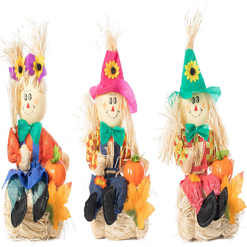 Gardenised Set of 3 Garden Scarecrows Sitting on Hay Bale Image