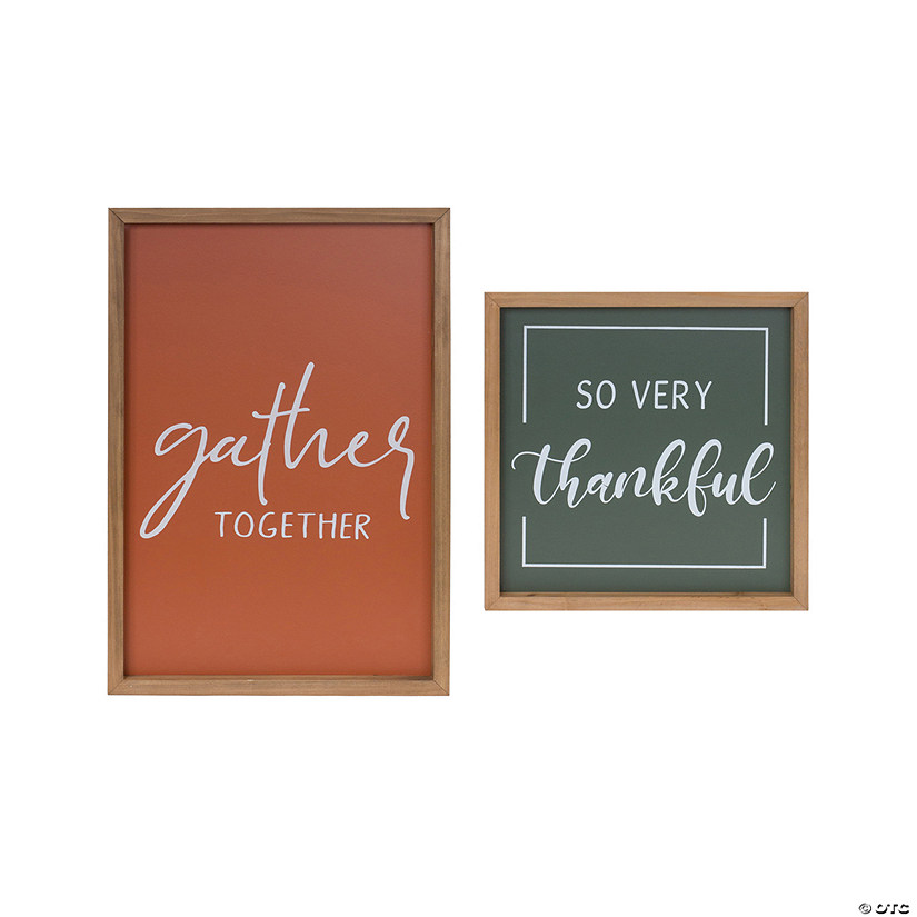 Gather And Thankful Sign (Set Of 2) 12"Sq, 12"L X 18"H Wood/Mdf Image