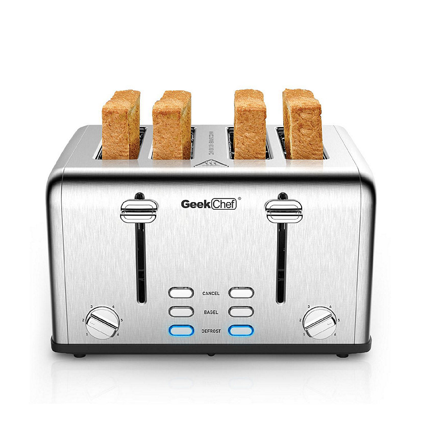 Geek Chef Toaster 4 Slice, Geek Chef Stainless Steel ExtraWide Slot Toaster with Dual Control