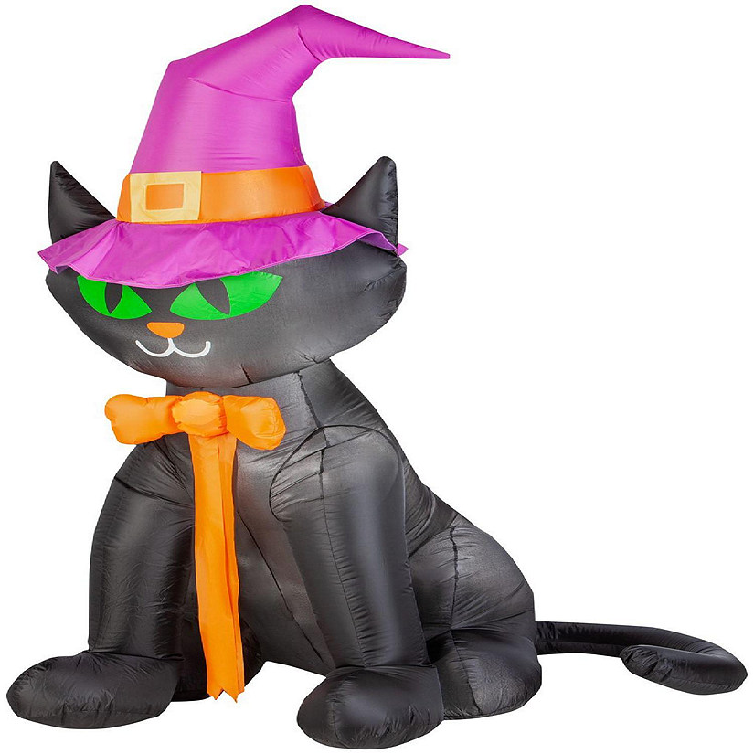 Gemmy Airblown Black Cat with Hat OPP  6.5 ft Tall  pink Image