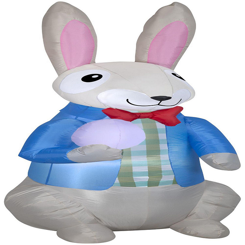 Gemmy Airblown Dapper Easter Bunny with Egg  7 ft Tall  Multicolored Image