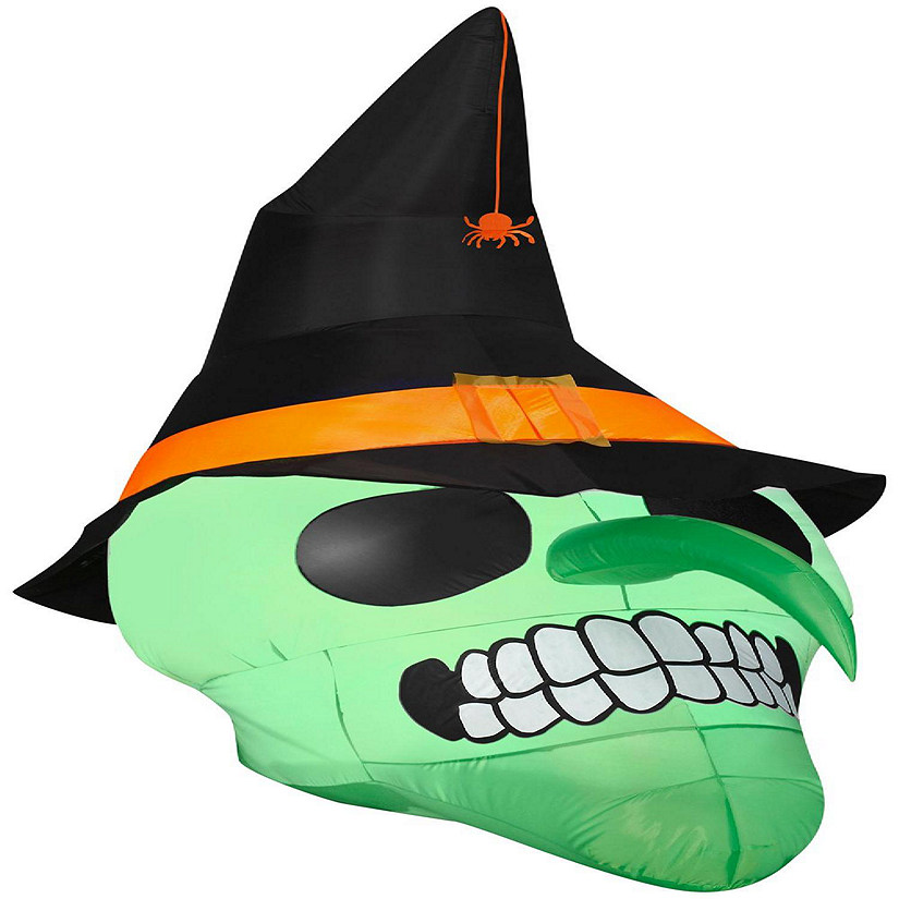 Gemmy Airblown Green Witch Skull OPP  6 ft Tall  Multicolored Image