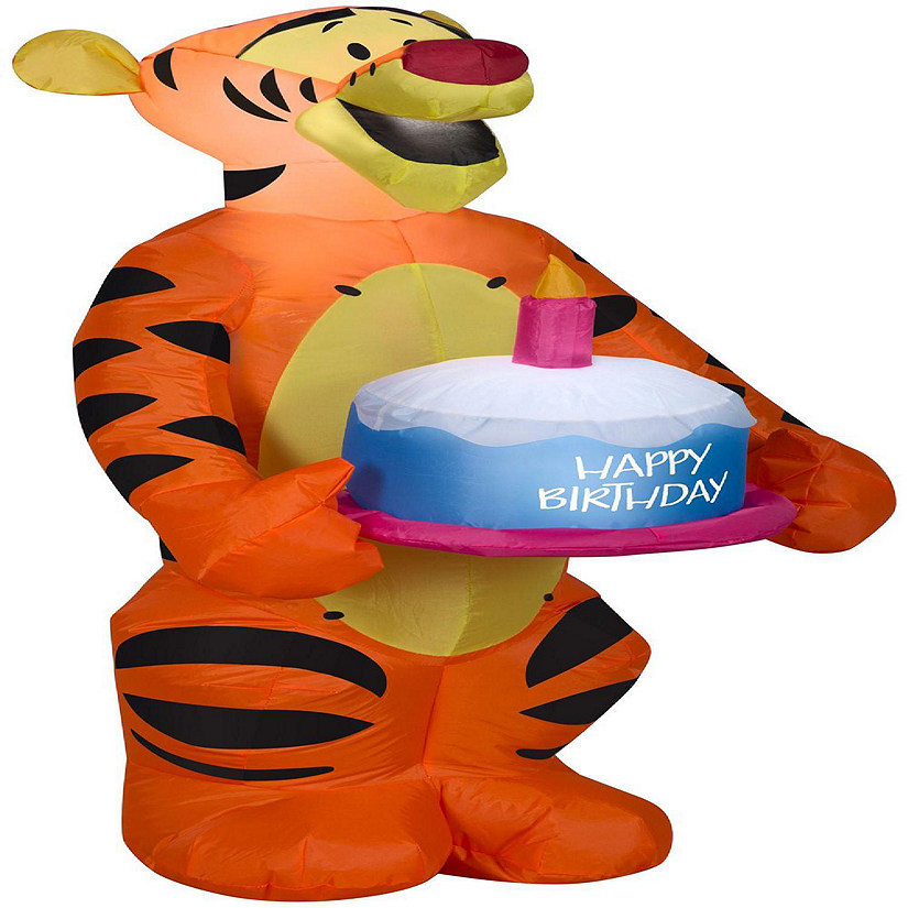 Gemmy Airblown Inflatable Birthday Party Tigger with Cake  3.5 ft Tall  orange Image