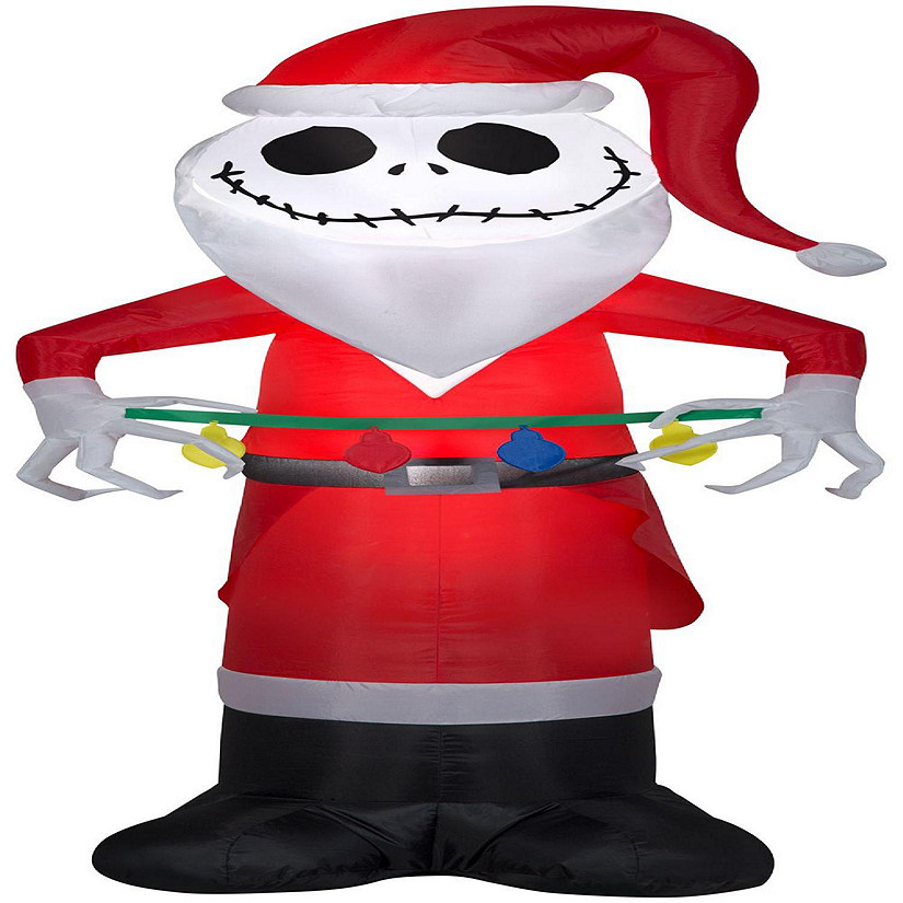 Gemmy Airblown Inflatable Inflatable Jack Skellington in Santa Suit with Light String  5.5 ft Tall Image