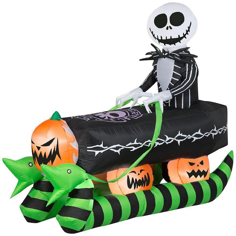 Gemmy Airblown Inflatable Jack Skellington in Coffin Sleigh  5 ft Tall  black Image