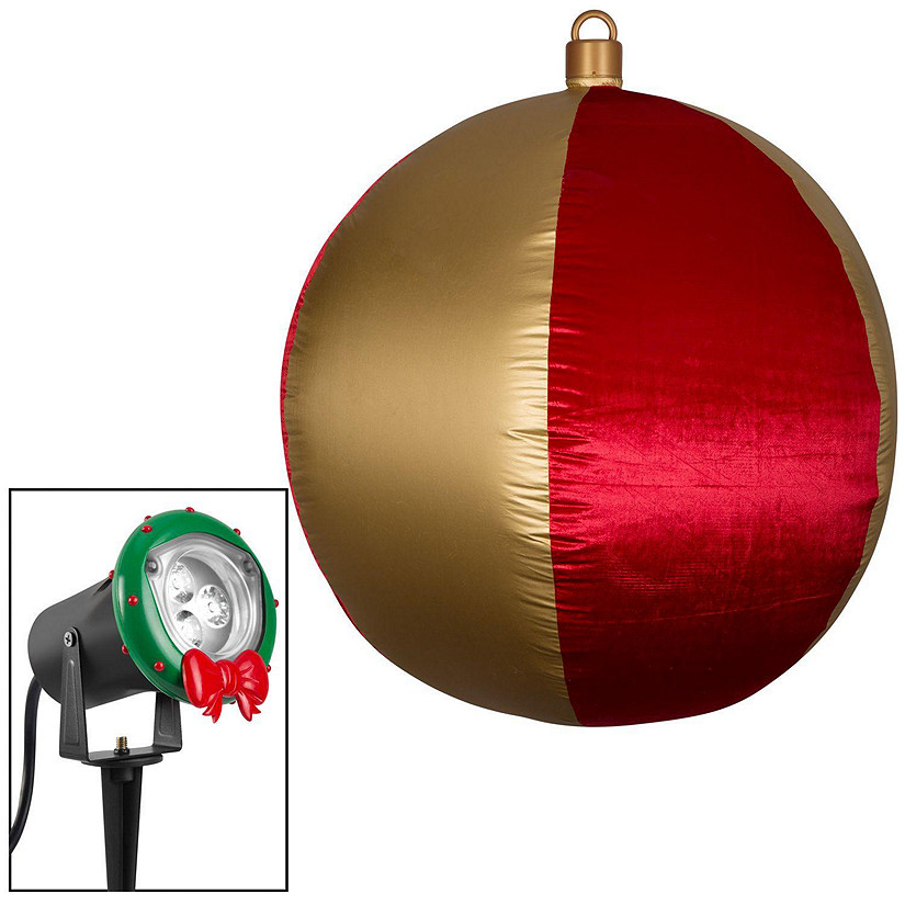 Gemmy Airblown Inflatable Mixed Media Hanging Velvet Ornament Round Vertical Stripes with External Spotlight  4.5 ft Tall Image