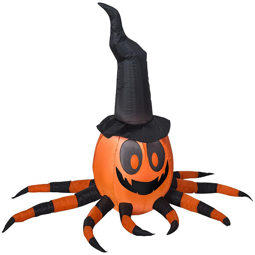 Gemmy Airblown Inflatable Orange and Black Spider with Witch Hat  3 ft Tall  Multicolored Image