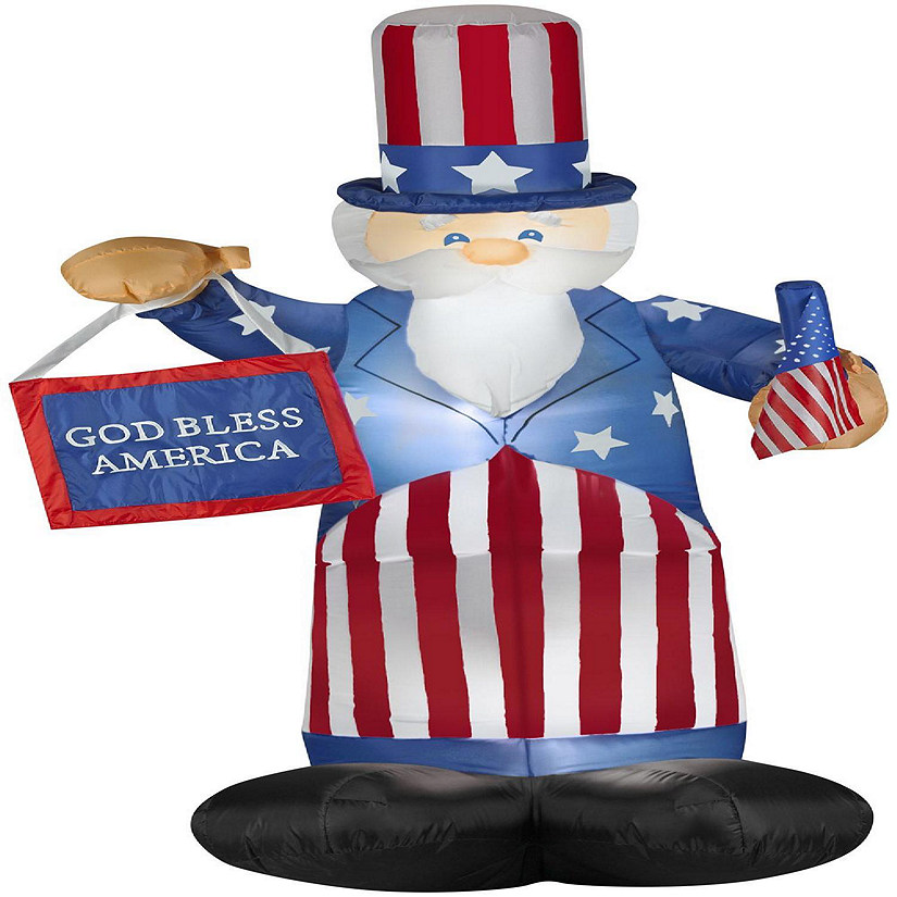 Gemmy Airblown Inflatable Uncle Sam with Flag and Banner  6 ft Tall  red Image