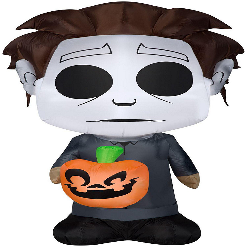Gemmy Airblown Michael Myers with Jack o Lantern  5 ft Tall  grey Image