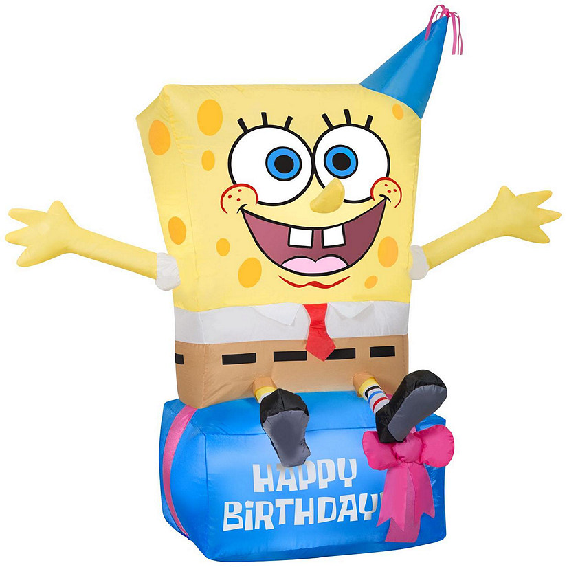 Gemmy Airblown Spongebob on Birthday Present Nick (J.Marcus)  yellow Image