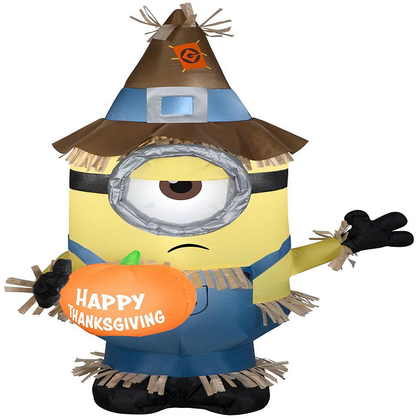 Gemmy Airblown Stuart with  Thanksgiving Banner/Pumpkin Universal   3.5 ft Tall  Multicolored Image